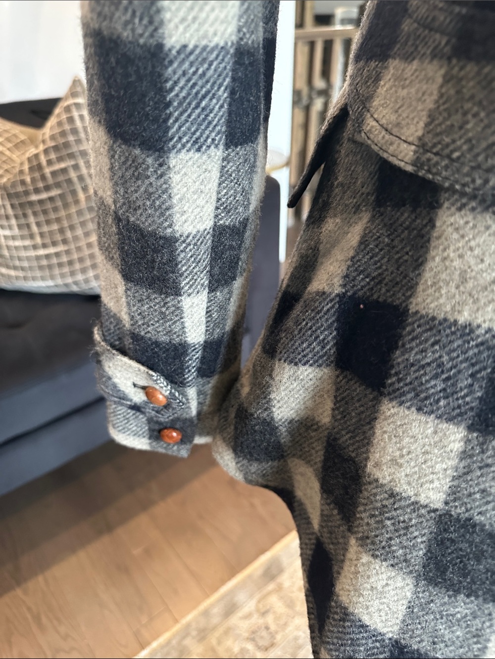 Smythe equestrian Cream and Navy Plaid Wool-Blend Blazer - Picture 9 of 13